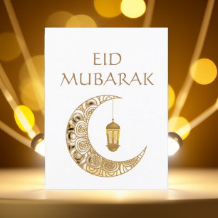 Gylden halvmåne och lykt Eid Mubarak Islamisk Vykort