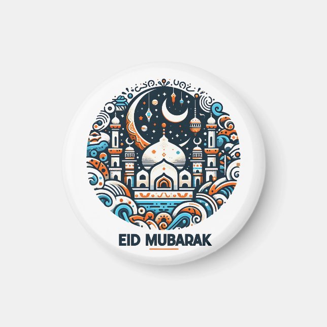 Gylden halvmåne och lykta Eid Mubarak Islamisk Magnet (Framsidan)