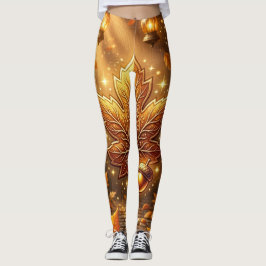 Gylden Höst Överflöd • Strålande Löv & Ekollon Cha Leggings