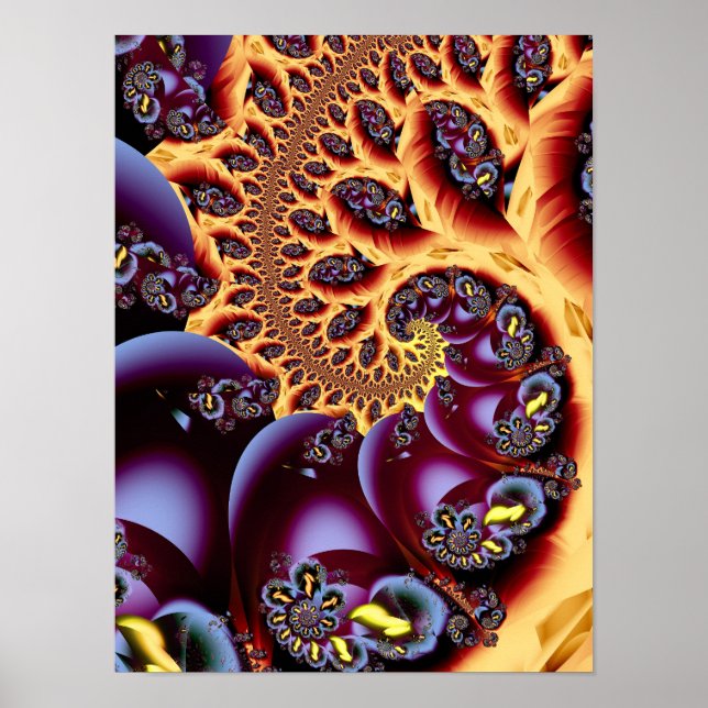 Gylden höst Psykedelisk Spiral Fraktal Konst Poster (Framsidan)