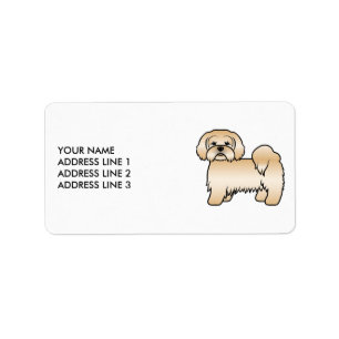 Gylden Lhasa Apso Söt Tecknad Hund & Anpassad Text Adressetikett