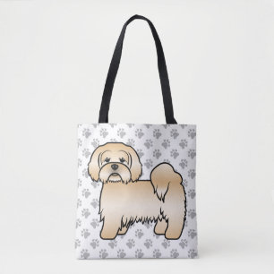 Gylden Lhasa Apso Söt Tecknad Hund & Tassar Tygkasse