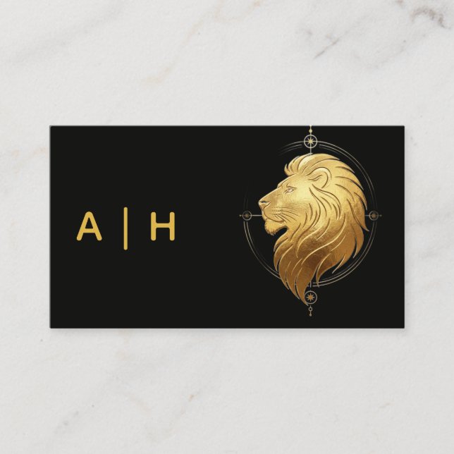 Gylden look - Lejon Zodiak -monogram svart Visitkort (Framsida)