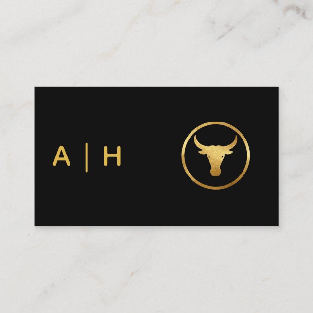 Gylden look -   Oxen   Zodiak  -monogram  svart Visitkort (Framsida)