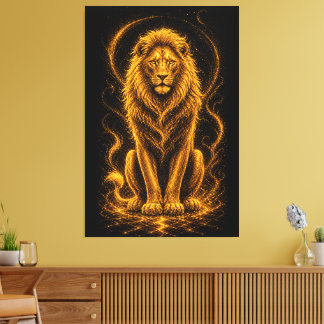 Gylden Majestätisk Lejon – Celestial Light Sparkle Canvastryck