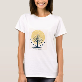 Gylden måne & siluett av kal träd – Minimal höst T Shirt