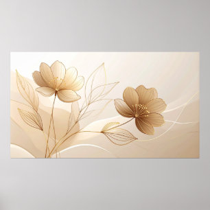 Gylden Serenitet: Minimalistisk Blommig Linje Kons Poster