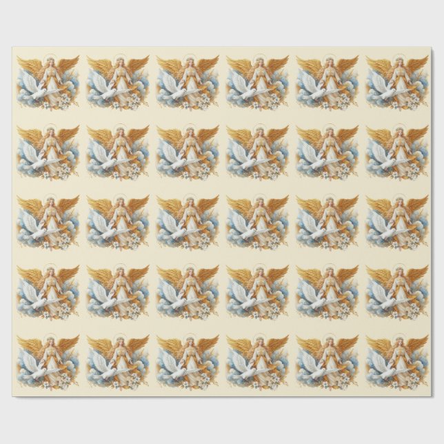 Gylden skyddsängel med vit fågel presentpapper (Platt)