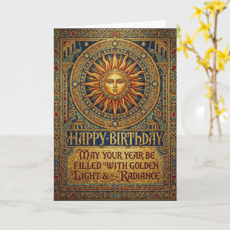 Gylden sol Celestial Boho Grattis på födelsedagen Kort