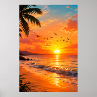 Gylden sommarsolnedgång – Tropisk strandparadis me Poster