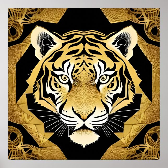🐯 Gylden Tiger Prydnads Väggkonst Lyxig Dekoratio (Framsidan)