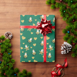 Gylden tomte med gyllene hjärtan presentpapper