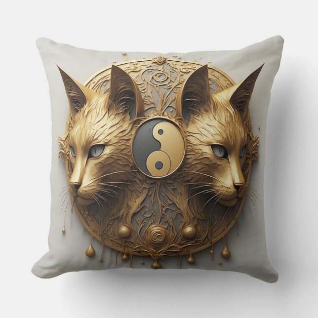 Gylden Tvillingkatt Yin Yang Skulptur Kudde (Framsida)