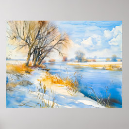 Gylden vinter vid floden Havelland Akvarell Poster