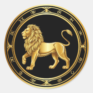 ✨ Gylden Zodiak Lejon Lyxpresent Konst ♌ Runt Klistermärke