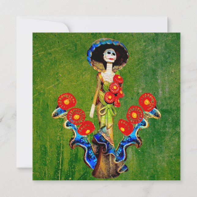Gyldenblå Antik Catrina över Grön Tvättad Boho Kort (Framsida)