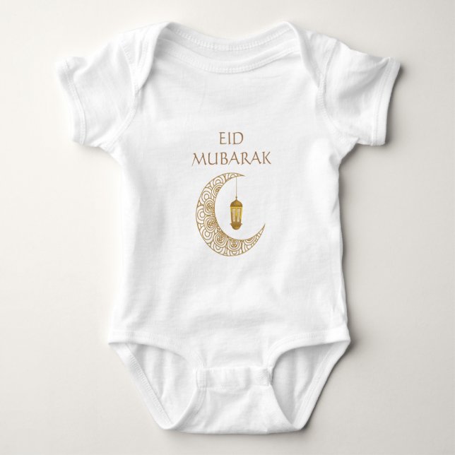 Gyldene halvmåne och lykt Eid Mubarak Islamisk T Shirt (Framsida)