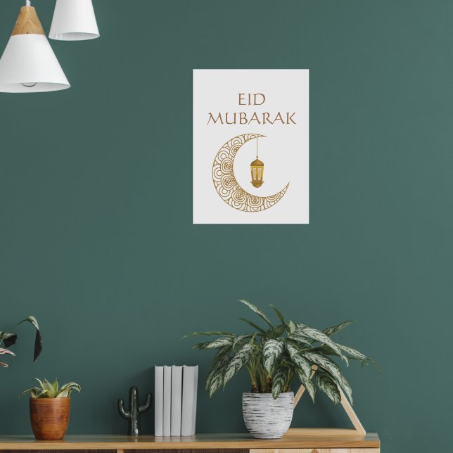 Gyldene halvmåne och lyktans Eid Mubarak Islamisk Poster (Vardagsrum 1)