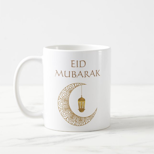 Gyldene halvmåne och lyktans Eid Mubarak islamiska Kaffemugg (Vänster)