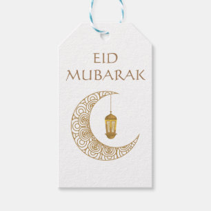 Gyldene halvmåne och lyktans Eid Mubarak islamiska Presentetikett