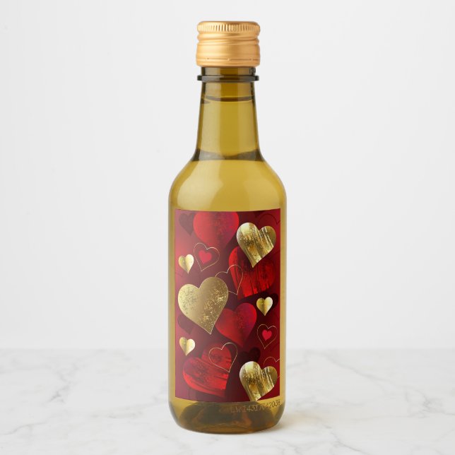 Gyldene och röda alla hjärtans dag vinetikett (Framsida)