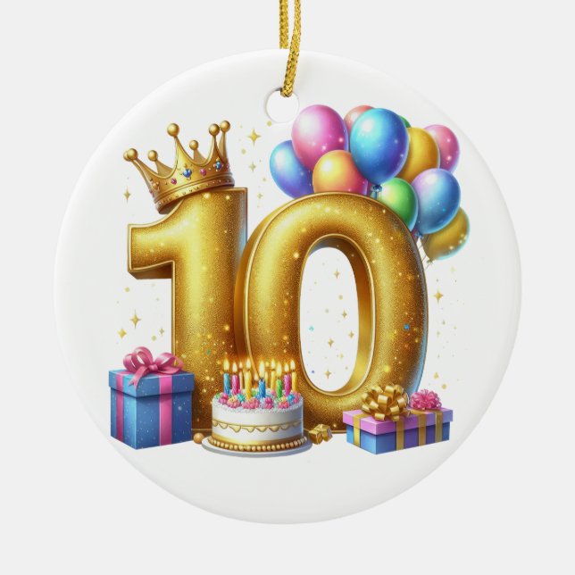 Gyllen 10-årsdag julgransprydnad keramik (Framsidan)