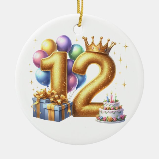 Gyllen 12-årsdag julgransprydnad keramik (Framsidan)
