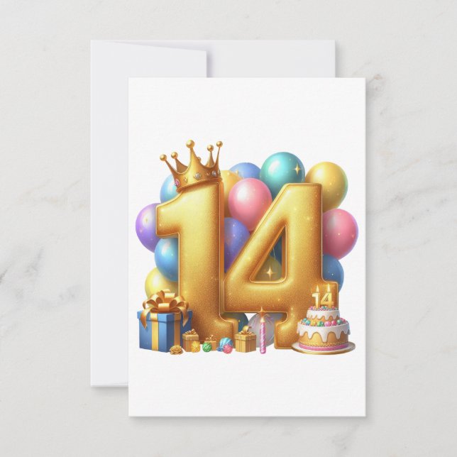 Gyllen 14-årsdag tack kort (Framsida)