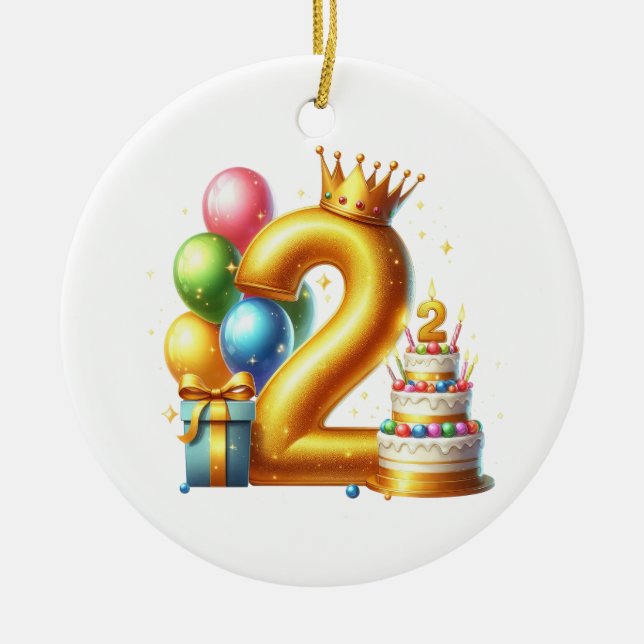 Gyllen 2-årsdag julgransprydnad keramik (Framsidan)