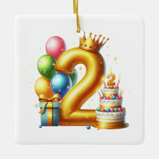Gyllen 2-årsdag julgransprydnad keramik