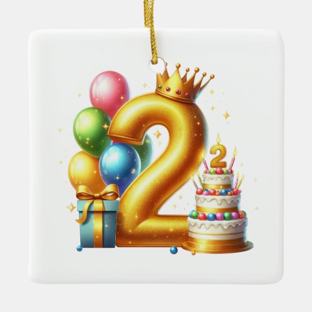 Gyllen 2-årsdag julgransprydnad keramik (Framsida)