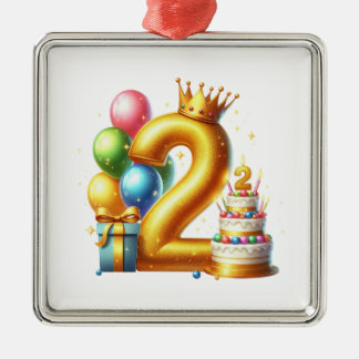 Gyllen 2-årsdag julgransprydnad metall