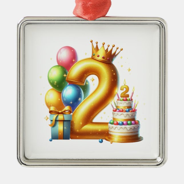 Gyllen 2-årsdag julgransprydnad metall (Framsidan)