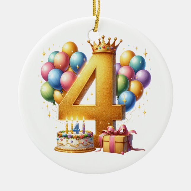 Gyllen 4-årsdag julgransprydnad keramik (Framsidan)