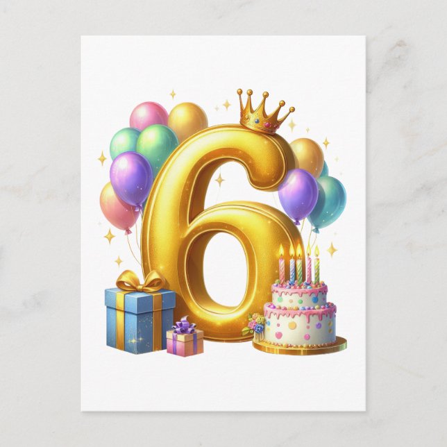 Gyllen 6-årsdag inbjudan vykort (Framsida)
