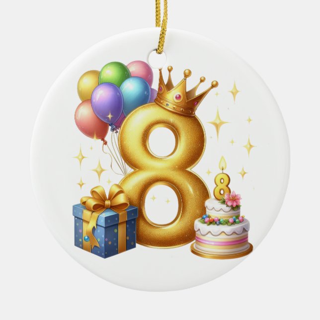 Gyllen 8-årsdag julgransprydnad keramik (Framsidan)