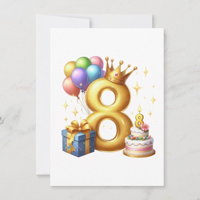 Gyllen 8-årsdag tack kort (Framsida)
