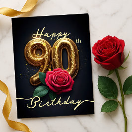 Gyllen 90-årsdag Elegant Ros Gnistrande Vykort