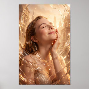 Gyllen frid i en lysande stadsaffisch poster