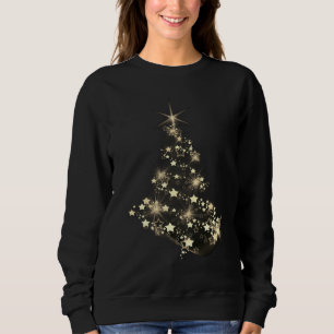 Gyllen glans av stjärnor på julgran mörk t shirt