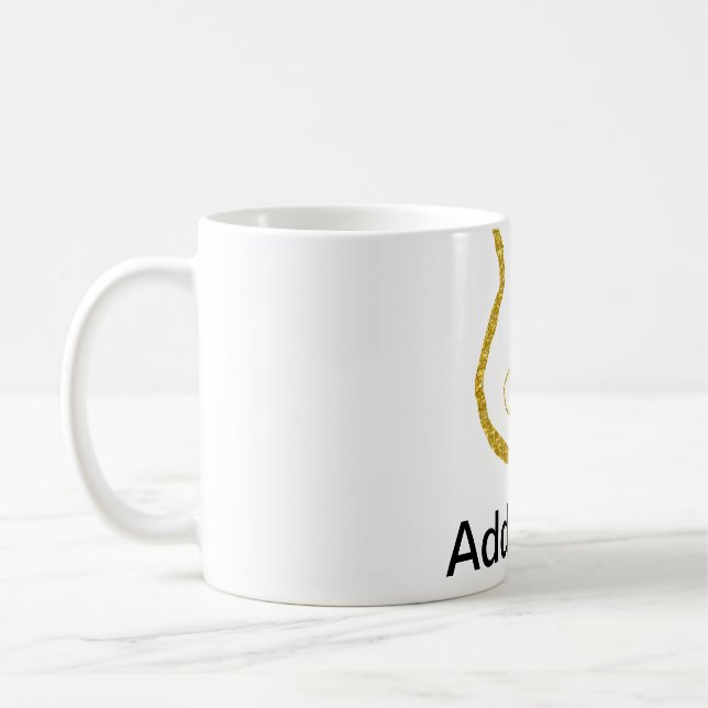 Gyllen glitter akustisk gitarr lägg till namn klot kaffemugg (Vänster)