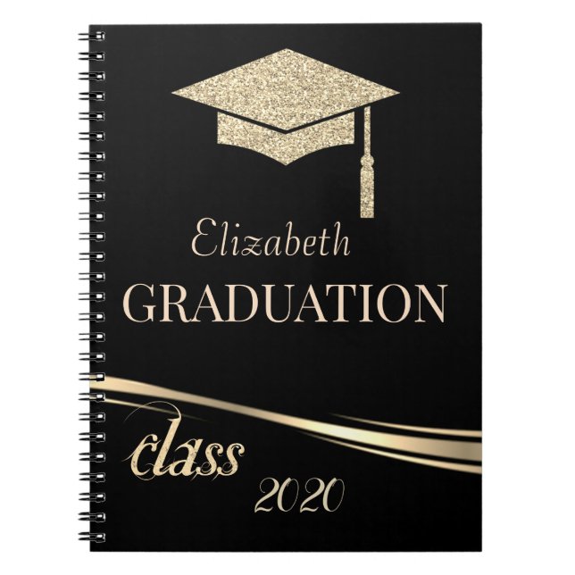 Gyllen glitter examenshatt, klass 2020 anteckningsbok (Framsidan)