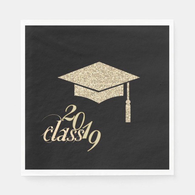 Gyllen glitter examensmössa, Klass 2019 Pappersservett (Framsidan)