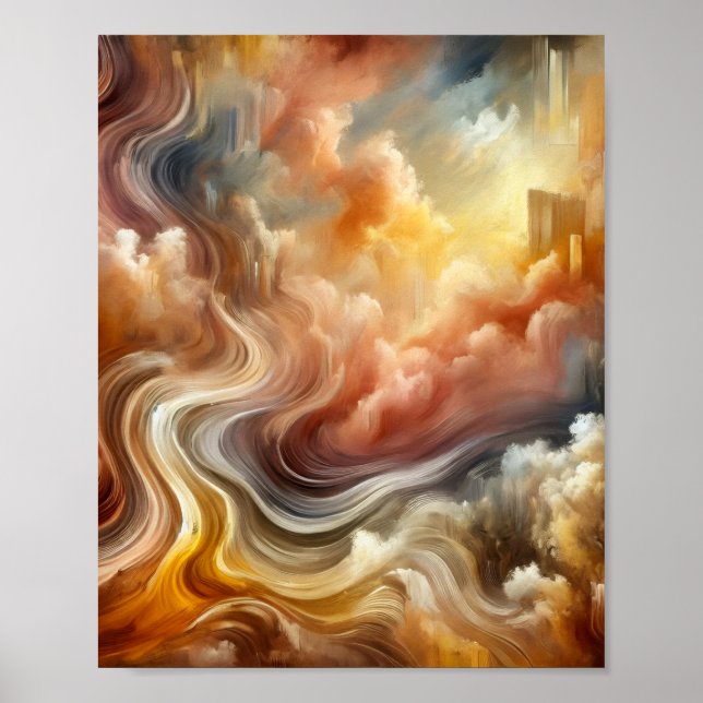Gyllen molnflöde Abstrakt Surreal Energi Poster (Framsidan)
