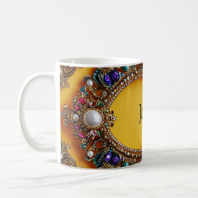 Gyllen Ram Med Eleganta Pärlor Kaffemugg (Vänster)