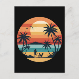 Gyllen solnedgång bakom silhuett palmträd eller ko helg vykort