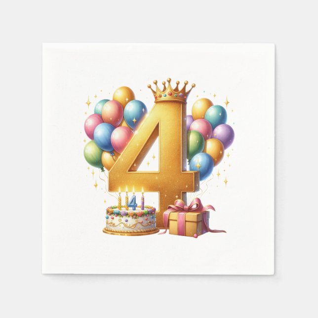 Gyllende 4-årsdag pappersservett (Framsidan)