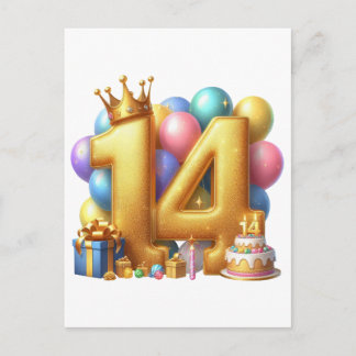 Gyllene 14-årsdag inbjudan vykort