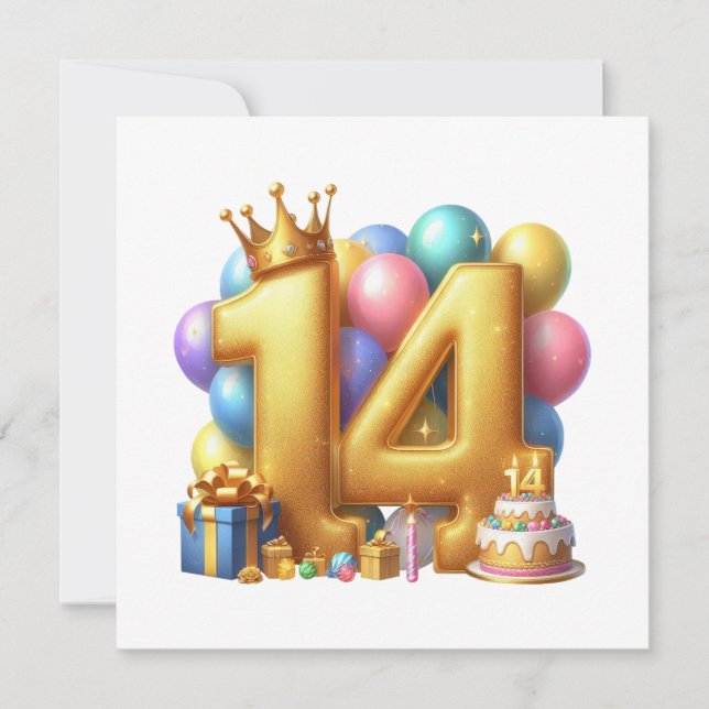 Gyllene 14-årsdag inbjudningar (Framsida)