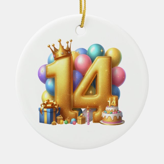 Gyllene 14-årsdag julgransprydnad keramik (Framsidan)